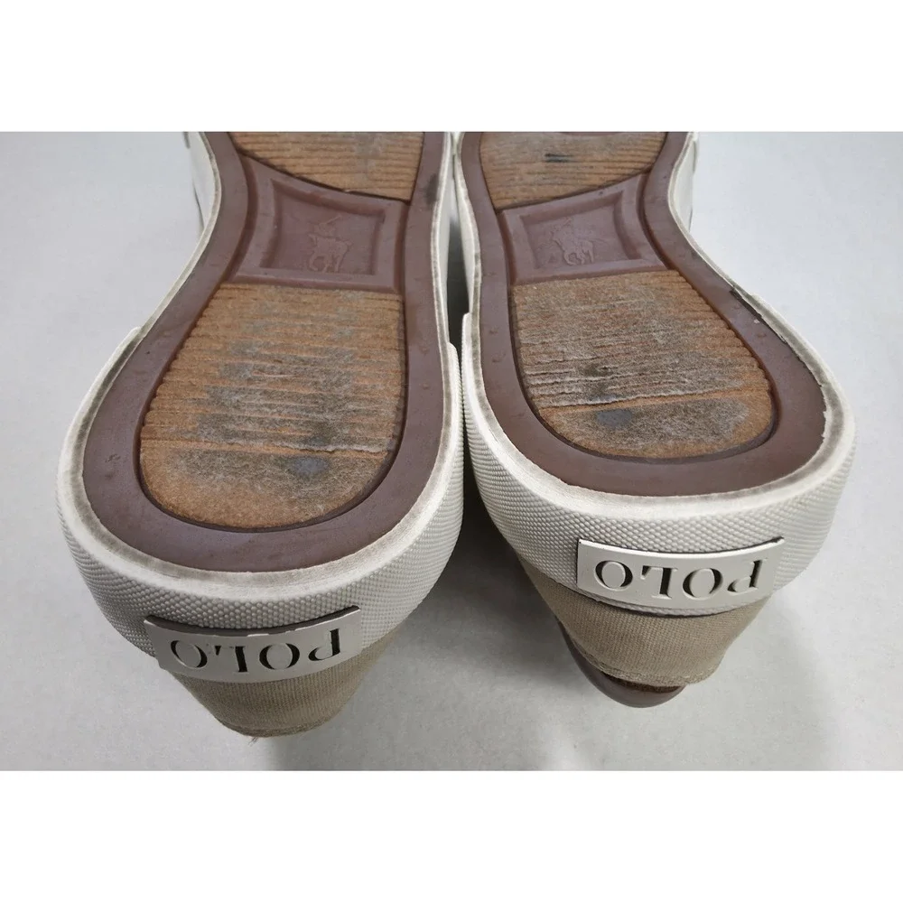 Polo Ralph Lauren Rylander Beige Canvas Brown Leather Boat‎ Shoe 11 D